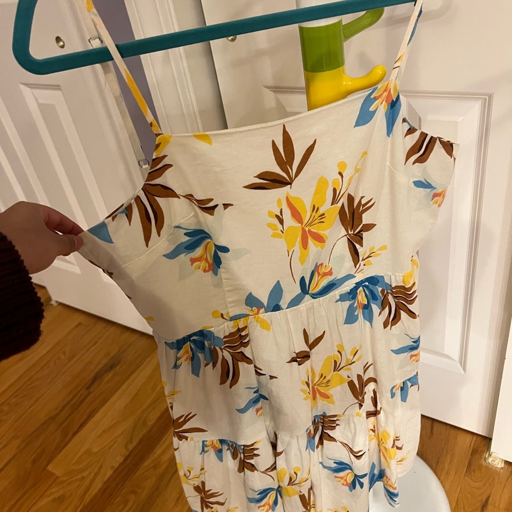Forever 21 Cream Floral Mini Dress with Yellow and Blue Accents